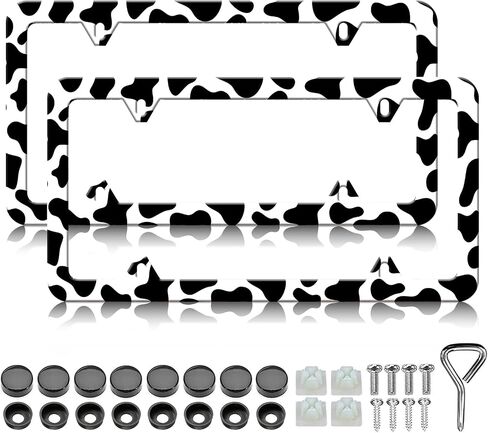 Black Leopard Cheetah Print License Plate Frames - 2 Pack Animal Print License Plate Holder, Stainless Steel Rust-Proof Waterproof Car Decorative Tag Frame with Screws Fasteners Caps in Saudi Arabia