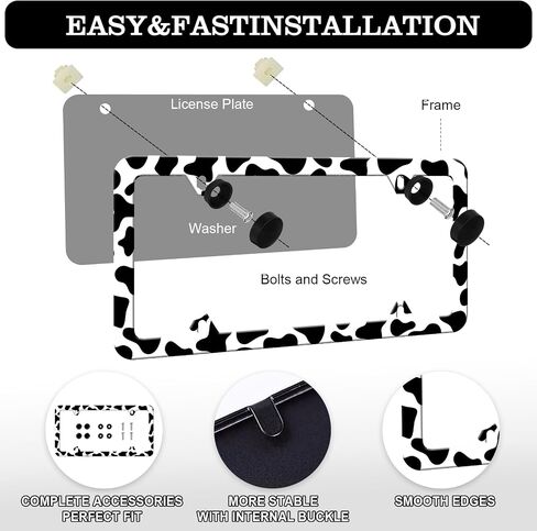 Black Leopard Cheetah Print License Plate Frames - 2 Pack Animal Print License Plate Holder, Stainless Steel Rust-Proof Waterproof Car Decorative Tag Frame with Screws Fasteners Caps in Saudi Arabia