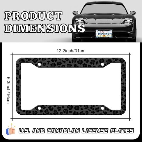 Black Leopard Cheetah Print License Plate Frames - 2 Pack Animal Print License Plate Holder, Stainless Steel Rust-Proof Waterproof Car Decorative Tag Frame with Screws Fasteners Caps in Saudi Arabia