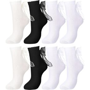Geyoga 4 Pairs Women Ruffle Socks with Bow Soft Breathable Ankle Socks in Saudi Arabia