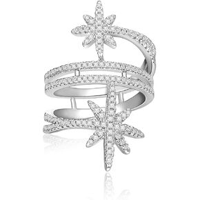 EVER FAITH Fashion North Star Statement Ring Dainty Cubic Zirconia Promise Engagement Snowflakes Rings for Women Delicate Finger Jewelry for Holiday Party in Saudi Arabia