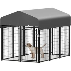 MoNiBloom Outdoor Dog Kennels for Small/Medium Dogs, Weatherproof Dog Pen Run with Cover and Rotating Feeding Door, 4.6ft High Expandable Dog Playpen for Outside Yard, 8 Panels with Powder Coating in Kuwait