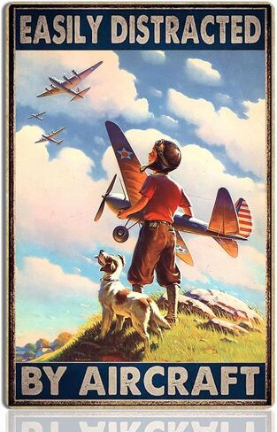 ديكور الطائرات Aviation Wall Art - علامة قصدير معدنية طائرة خمر يصرفها بسهولة من قبل الطائرات الملصق الرجعية للطائرة لغرفة الأولاد أو كهف الرجل أو المرآب أو البار المنزلي ، 8x12 بوصة in Kuwait