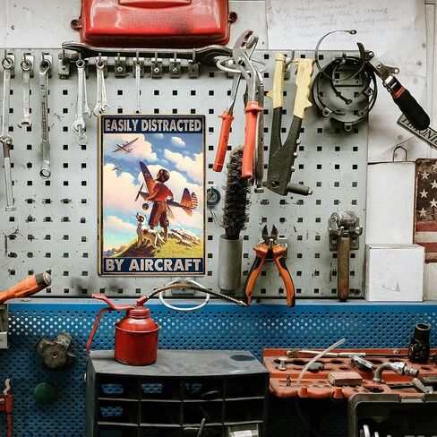 ديكور الطائرات Aviation Wall Art - علامة قصدير معدنية طائرة خمر يصرفها بسهولة من قبل الطائرات الملصق الرجعية للطائرة لغرفة الأولاد أو كهف الرجل أو المرآب أو البار المنزلي ، 8x12 بوصة in Kuwait