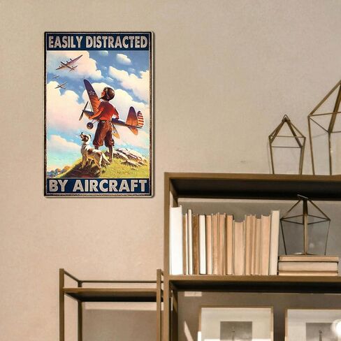 ديكور الطائرات Aviation Wall Art - علامة قصدير معدنية طائرة خمر يصرفها بسهولة من قبل الطائرات الملصق الرجعية للطائرة لغرفة الأولاد أو كهف الرجل أو المرآب أو البار المنزلي ، 8x12 بوصة in Kuwait