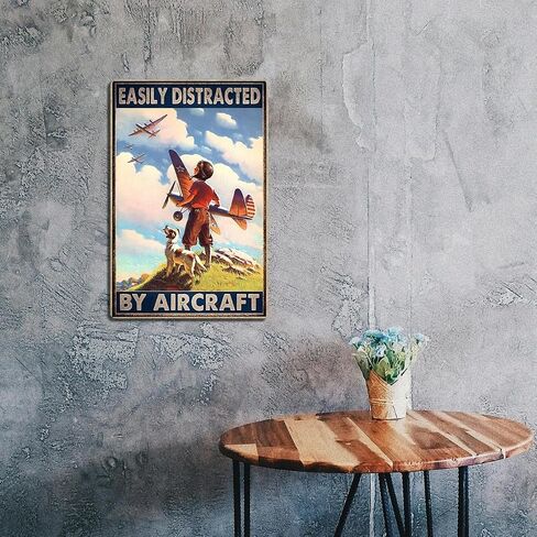 ديكور الطائرات Aviation Wall Art - علامة قصدير معدنية طائرة خمر يصرفها بسهولة من قبل الطائرات الملصق الرجعية للطائرة لغرفة الأولاد أو كهف الرجل أو المرآب أو البار المنزلي ، 8x12 بوصة in Kuwait