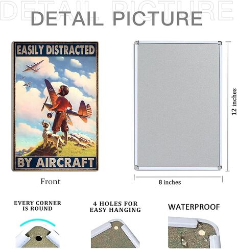 ديكور الطائرات Aviation Wall Art - علامة قصدير معدنية طائرة خمر يصرفها بسهولة من قبل الطائرات الملصق الرجعية للطائرة لغرفة الأولاد أو كهف الرجل أو المرآب أو البار المنزلي ، 8x12 بوصة in Kuwait