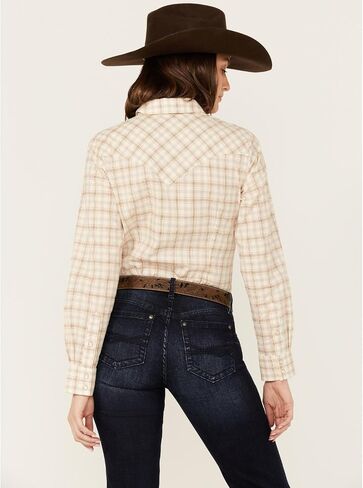 Wrangler Women's Retro Plaid Print Long Sleeve Pearl Snap Western Shirt - 112352014 US Cream in Saudi Arabia