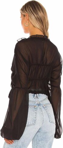 NIFTRIRY Crop Top Sheer See Through Tops for Women Long Puff Sleeve Chiffon Blouses for Women in Saudi Arabia