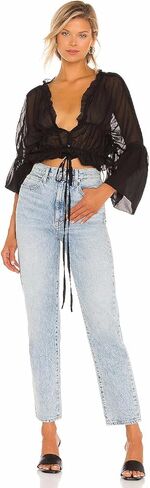 NIFTRIRY Crop Top Sheer See Through Tops for Women Long Puff Sleeve Chiffon Blouses for Women in Saudi Arabia