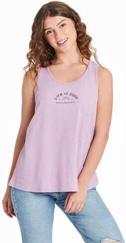 Life is Good. Women's Positive Lifestyle Brand Textured Slub Tank, Violet Purple, Medium in Saudi Arabia