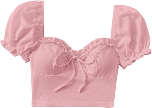 Verdusa Women's Babydoll Tops Puff Sleeve Sweetheart Neckline Top Crop Top in Saudi Arabia