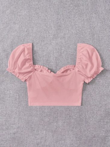 Verdusa Women's Babydoll Tops Puff Sleeve Sweetheart Neckline Top Crop Top in Saudi Arabia