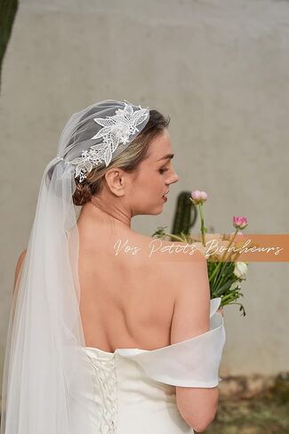 كاب جولييت الأزهار ، رأس الزعنفة ، العشرينات من القرن العشرين حجاب الزفاف الأنيق ، Boho Bride ، Fingertip Veil in Saudi Arabia