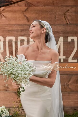 كاب جولييت الأزهار ، رأس الزعنفة ، العشرينات من القرن العشرين حجاب الزفاف الأنيق ، Boho Bride ، Fingertip Veil in Saudi Arabia