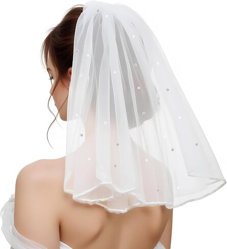 1 Tier Bridal Short Wedding Veil, Bachelorette Party Bridal Veil with Rhinestones Women's Short Wedding Veils with Comb for Wedding Bachelorette Party 15.7" 40cm in Saudi Arabia