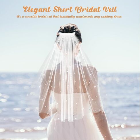 1 Tier Bridal Short Wedding Veil, Bachelorette Party Bridal Veil with Rhinestones Women's Short Wedding Veils with Comb for Wedding Bachelorette Party 15.7" 40cm in Saudi Arabia