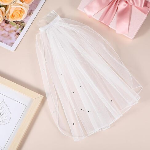 1 Tier Bridal Short Wedding Veil, Bachelorette Party Bridal Veil with Rhinestones Women's Short Wedding Veils with Comb for Wedding Bachelorette Party 15.7" 40cm in Saudi Arabia
