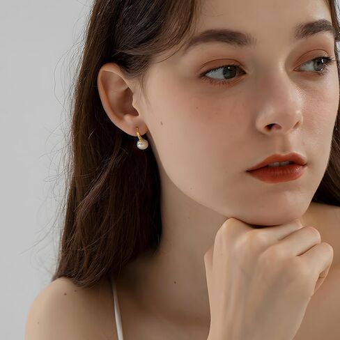 Pearl Earrings for Women Minimalist Pearl Drop Earrings Elegant Gold Leverback Pearl Dangle Earrings Wedding jewelry Bridesmaid Gifts in Kuwait