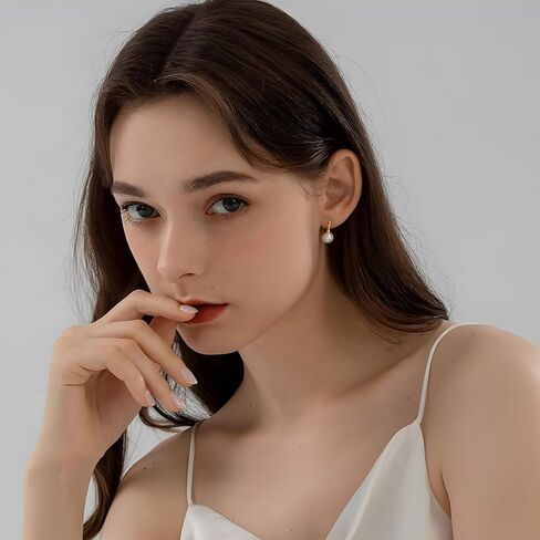 Pearl Earrings for Women Minimalist Pearl Drop Earrings Elegant Gold Leverback Pearl Dangle Earrings Wedding jewelry Bridesmaid Gifts in Kuwait