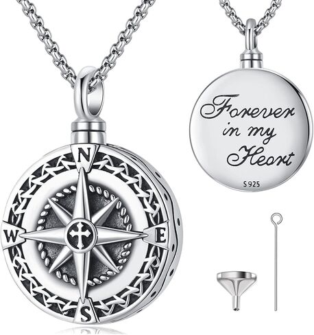 Eusense Cremation Jewelry for Ashes Urn Necklace to Put Ashes In 925 Sterling Silver Memorial Pendant Compass Urn Necklaces for Ashes Necklace for Women Men in Saudi Arabia