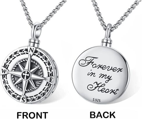 Eusense Cremation Jewelry for Ashes Urn Necklace to Put Ashes In 925 Sterling Silver Memorial Pendant Compass Urn Necklaces for Ashes Necklace for Women Men in Saudi Arabia