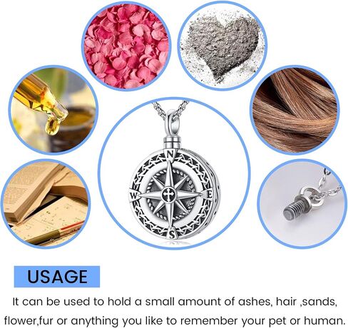 Eusense Cremation Jewelry for Ashes Urn Necklace to Put Ashes In 925 Sterling Silver Memorial Pendant Compass Urn Necklaces for Ashes Necklace for Women Men in Saudi Arabia
