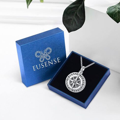 Eusense Cremation Jewelry for Ashes Urn Necklace to Put Ashes In 925 Sterling Silver Memorial Pendant Compass Urn Necklaces for Ashes Necklace for Women Men in Saudi Arabia