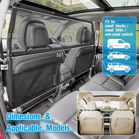 Dog Barrier for Truck,50" Wide Dog Car Barrier,Pet Net Barrier for Car,SUV Dog Barrier for Cargo Area,Back Seat Car Gate,Trunk Barrier with See Through Net Mesh for Trucks SUV CUV Vehicle in Saudi Arabia