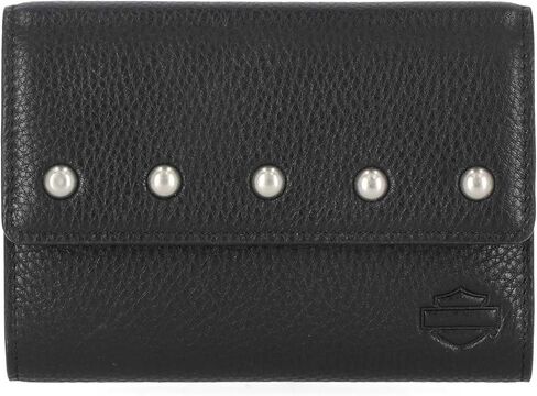 Harley-Davidson Women's Pebble Leather Bar & Shield Billfold Wallet - Black in Saudi Arabia