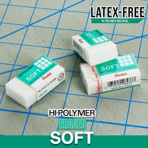 ممحاة ناعمة من Pentel Hi-Polymer - عبوة مكونة من 10 محايات بيضاء للمدرسة والمكتب in Saudi Arabia
