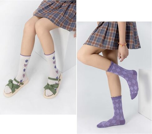 Starella Women's Cute Floral Socks Ruffle Frilly Aesthetic 3D Flower Cotton Preppy Dress Sock 5 Pairs in Kuwait