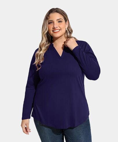 RITERA Plus Size Polo Shirts for Women Fall Long Sleeve V Neck Tops Casual Collared Blouses XL-5XL in Saudi Arabia