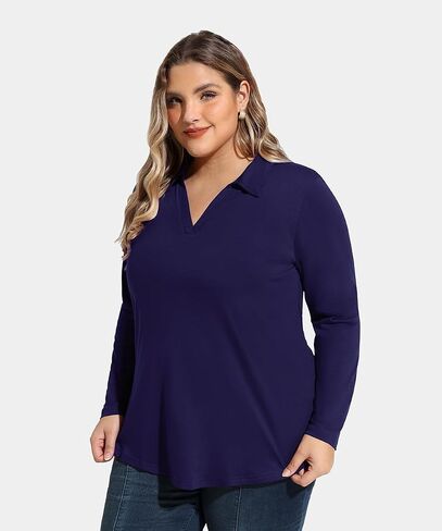RITERA Plus Size Polo Shirts for Women Fall Long Sleeve V Neck Tops Casual Collared Blouses XL-5XL in Saudi Arabia
