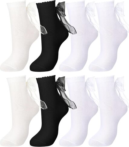 Geyoga 4 Pairs Women Ruffle Socks with Bow Soft Breathable Ankle Socks in Saudi Arabia