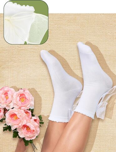 Geyoga 4 Pairs Women Ruffle Socks with Bow Soft Breathable Ankle Socks in Saudi Arabia