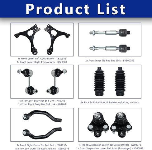 Control Arm, Replacement For Control Arm with Ball Joint Sway Bar Tie Rod Boot Suspension Kit Compatible With 2006-2011 Honda Civic - 12 Pcs in Saudi Arabia