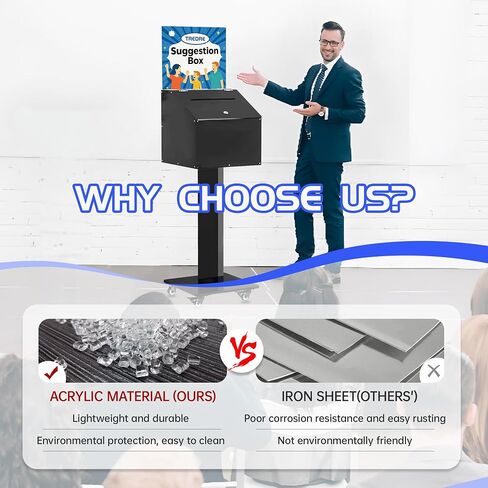 اقتراح، صندوق اقتراع مع حامل معدني قابل للحمل، صندوق اقتراحات معدني شديد التحمل، صندوق اقتراع، صندوق تقديم، صندوق تبرعات للكنيسة، المكتب، الأعمال الخيرية، الانتخابات والمزيد - أسود in Saudi Arabia