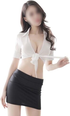 Mlafe Secretary Lingerie Set - زي مثير مع الجزء العلوي شبه الشاق ، تنورة وجوارب صغيرة ممتدة واحدة 88-140 رطل in Kuwait