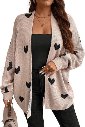 SOLY HUX Women's Plus Size Open Front Cardigan Sweaters Heart Graphic Long Sleeve Loose Sweater Outerwear in Saudi Arabia