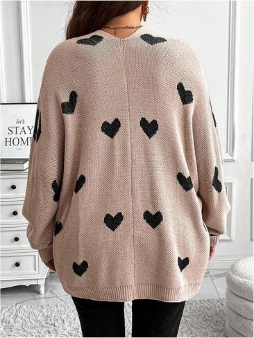 SOLY HUX Women's Plus Size Open Front Cardigan Sweaters Heart Graphic Long Sleeve Loose Sweater Outerwear in Saudi Arabia