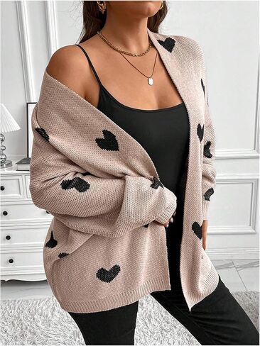SOLY HUX Women's Plus Size Open Front Cardigan Sweaters Heart Graphic Long Sleeve Loose Sweater Outerwear in Saudi Arabia