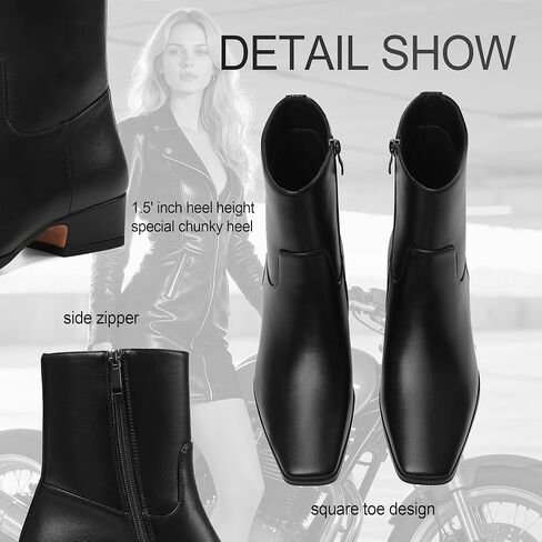 Fall Suede Ankle Boots For Women Square Toe Short Booties Chunky Low Heel Boots Side Zip Dressy Mid Calf Combat Riding Motorcycle Booties in Kuwait