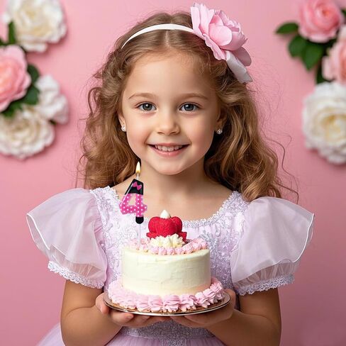 Pink Black Birthday Candles for Girls, Cartoon Mouse Number Candle Cake Toppers Cute Cupcake Decor Pink Mouse Themed Birthday Decorations Party Supplies (Number 4) in Kuwait