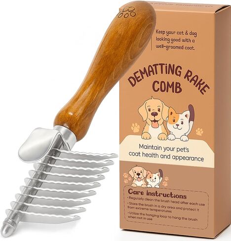 Takavu Metal Dog Comb for Removes Tangles and Knots, Cat Comb for Removing Matted Fur, Stainless Steel Smooth Round Teeth Grooming Tool with Wooden Handle for Grooming Pets Hair in Kuwait