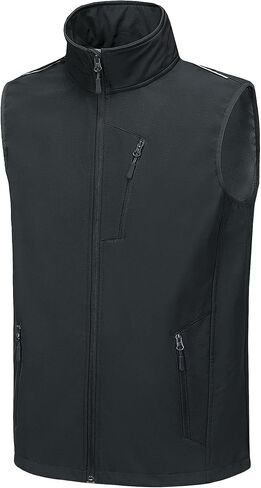 Mens Vests Outerwear Removable Hood Windproof Golf Vests for Men Softshell Sleeveless Jacket Men with 6 Pockets in Kuwait