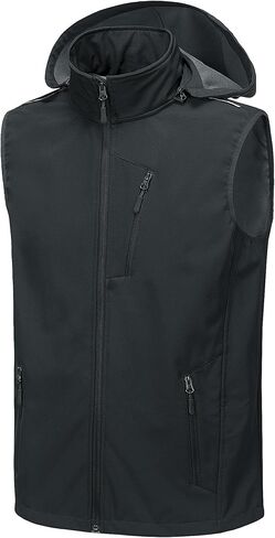 Mens Vests Outerwear Removable Hood Windproof Golf Vests for Men Softshell Sleeveless Jacket Men with 6 Pockets in Kuwait