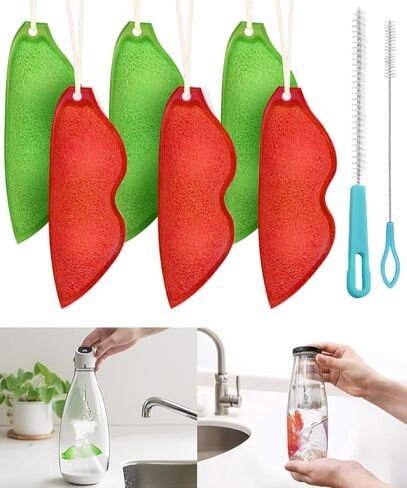 Magic Beans Bottle Cleaner, Bottle Cleaning Sponge, Cleaning Sponge, Beans-Shaped Bottle，Reuseable Bottle Cleaning Sponge, Heat Resistance Bottle Sponge for Internal Cleaning of Small Mouth(Green) in Saudi Arabia