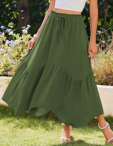 Zeagoo Women High Waisted Long Skirt Summer Flowy Drawstring Maxi Skirt Aline Patchwork Casual Loose Beach Skirt with Pocket in Kuwait