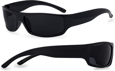 grinderPUNCH Mens Black Super Dark Sunglasses - Slim Wrap Around Gangster Style in Saudi Arabia